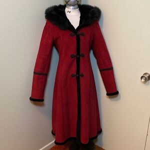 Elegant Red and Black Women's Long Coat